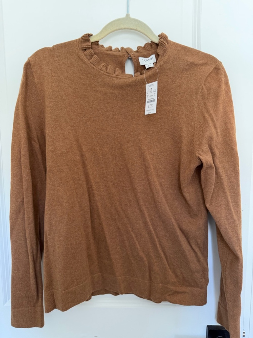 J. Crew Ruffle-Neck Lightweight Sweater in Camel Brown